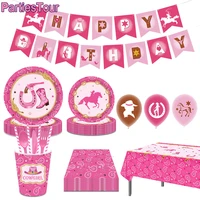 western cowboy theme birthday party decorations pink cowgirl disposable tableware party banner gender revealed party supplies