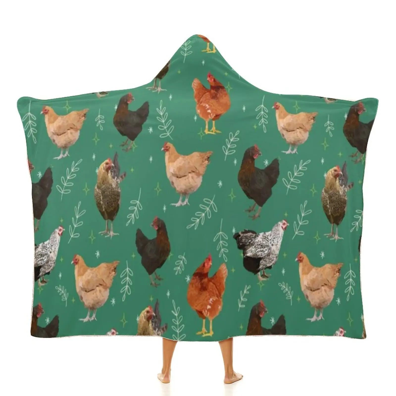 

Leaf Chicken Print Blanket Cute Animal Cool Hoodie Fleece Blanket Autumn Super Soft Fashion Bedspread