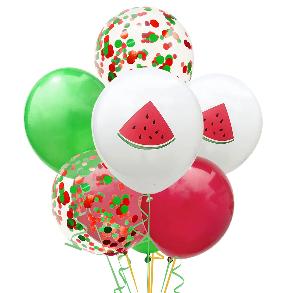 

14pcs 12 Inch Summer Fruit Watermelon Latex Balloon Hawaiian Theme Party Decoration （3 melon balloons + 6 Solid Color Balloons