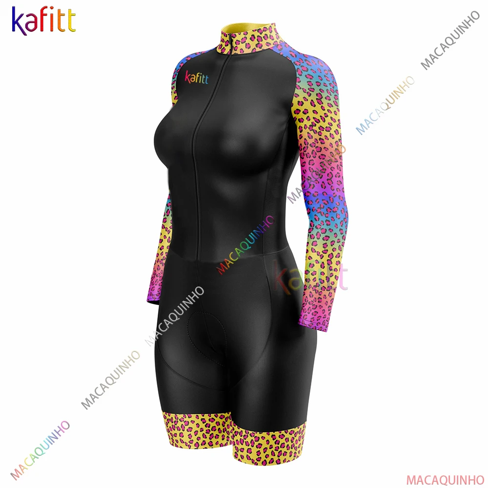 

Kafitt Women's Fashion Long Cycling Triathlon Clothes Skinsuit Sets 20D Pad Macaquinho Ciclismo Feminino Jumpsuit Kits Summer