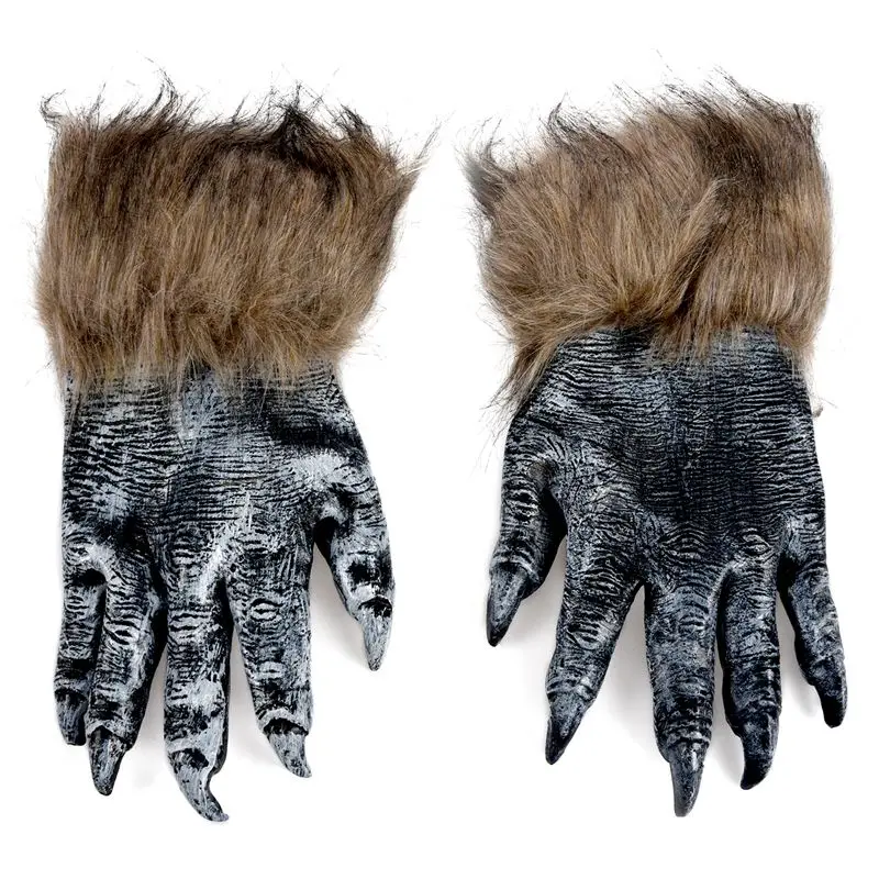 

1 Pair Wolf Gloves Halloween Mask animal mask set werewolf Masquerade Wolf (Size: L, Color: Black)