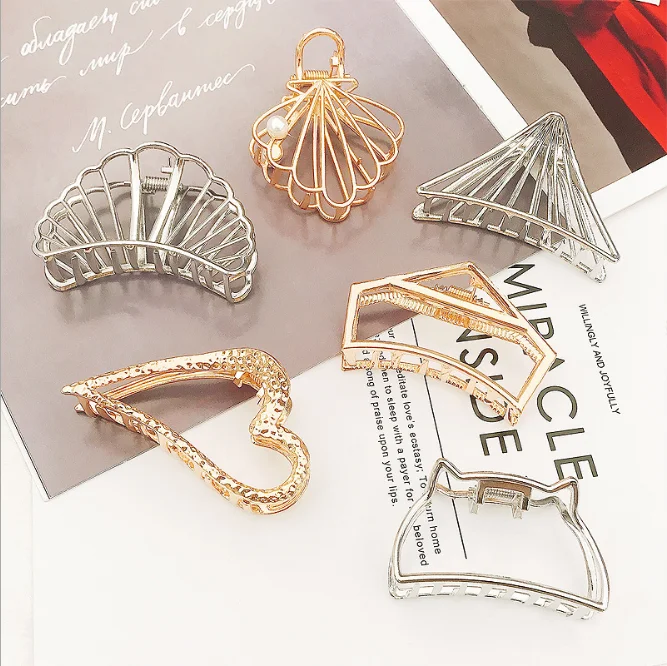 

9 Styles Simple Metal Hair Claw Clips Classic Non-Slip Gold Color Geometric Hollow Hair Jaw Crab For Women Girls Daily Headwear