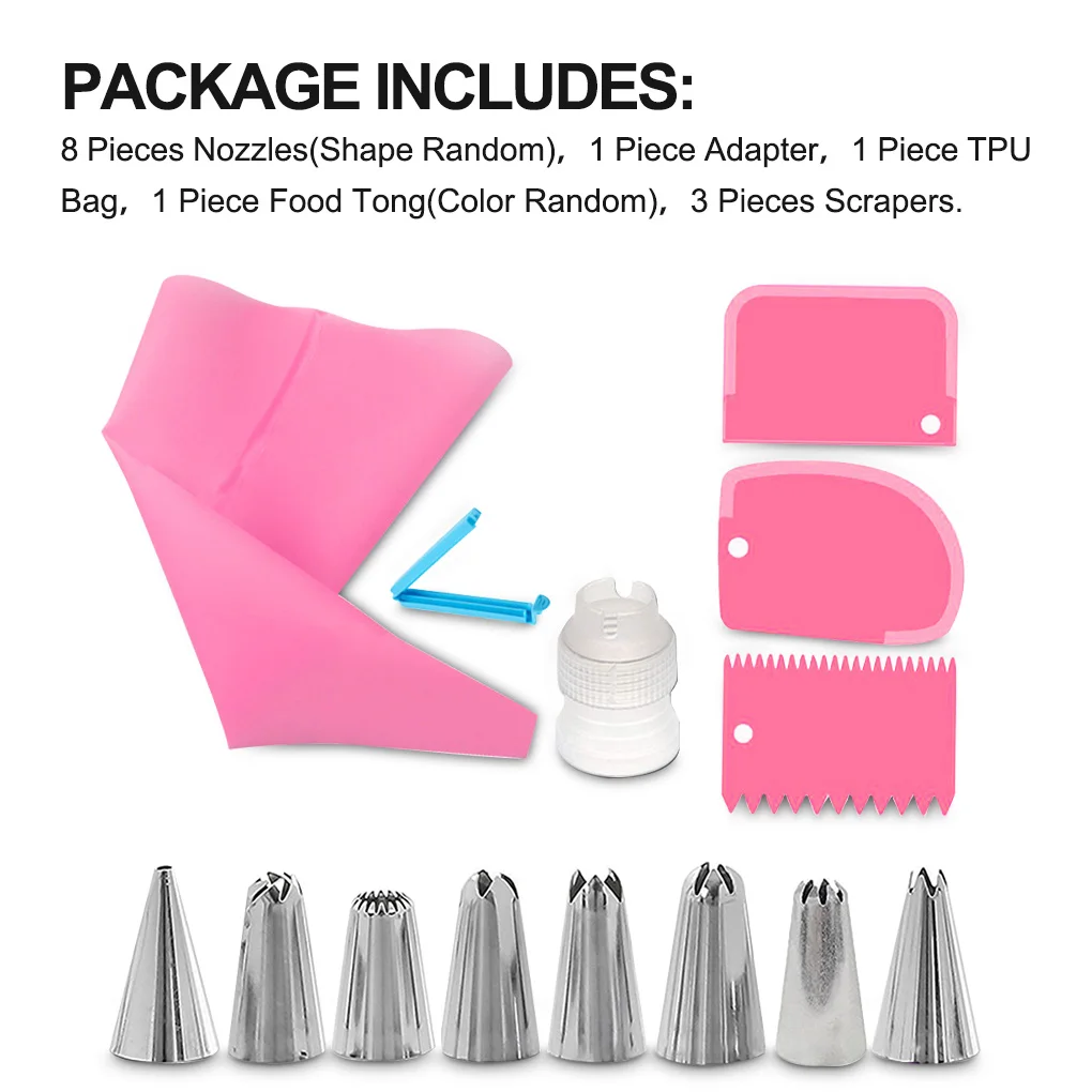 

Color Random 14 Pieces/set Stainless Steel Icing Bag Nozzles Anniversary Cake Piping Tips Baking Tool Accessories Pink