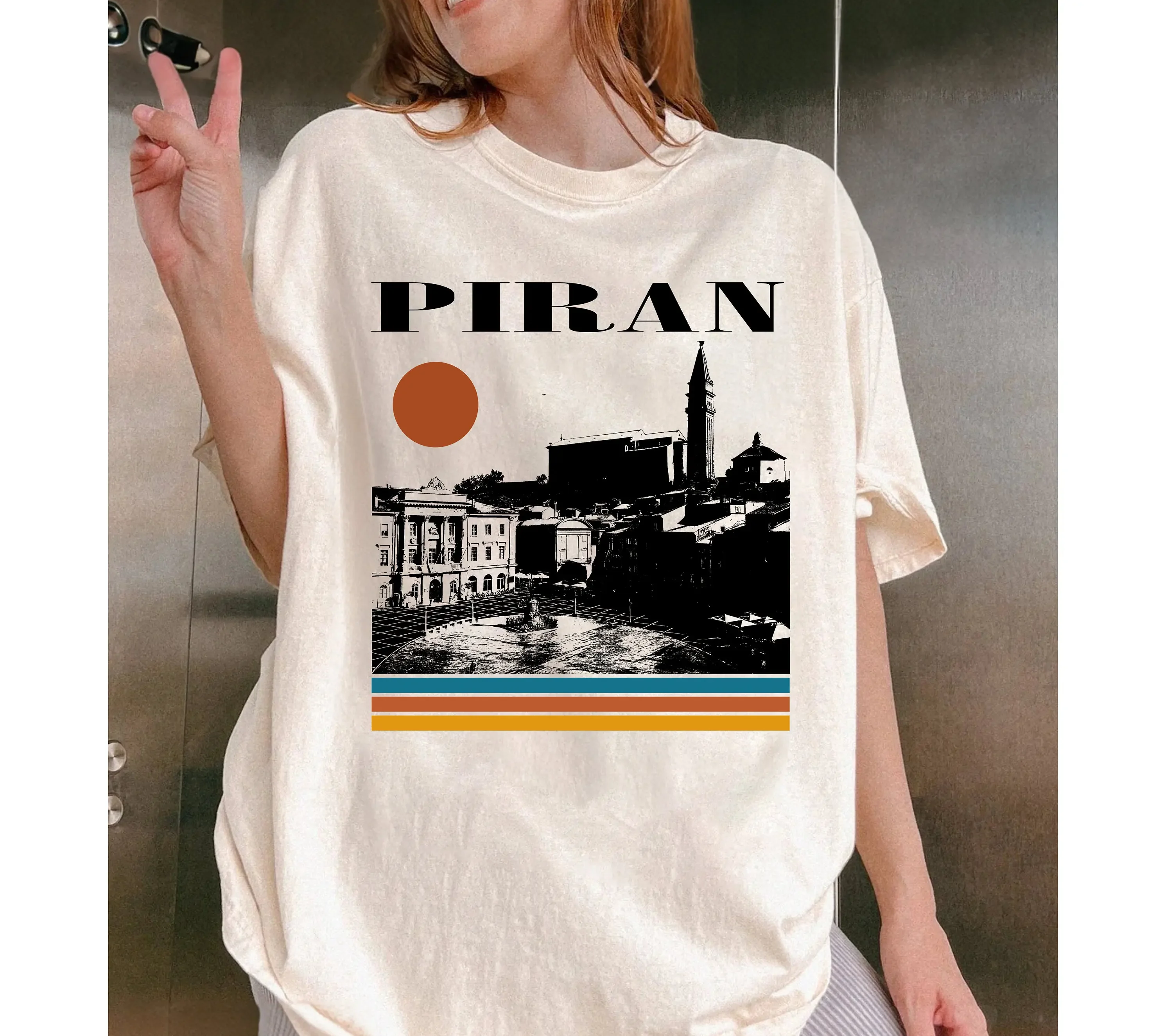 Футболка Piran словенская винтажная в стиле ретро для путешествий Минималистичная