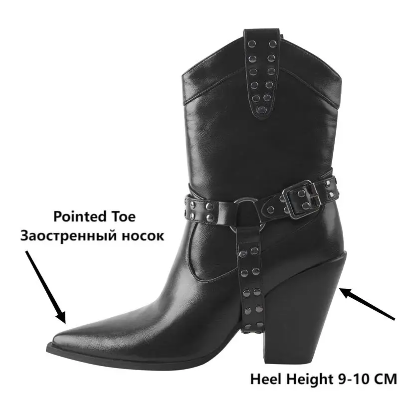 Onlymaker/женские черные матовые ботильоны с острым носком ботинки в стиле вестерн на