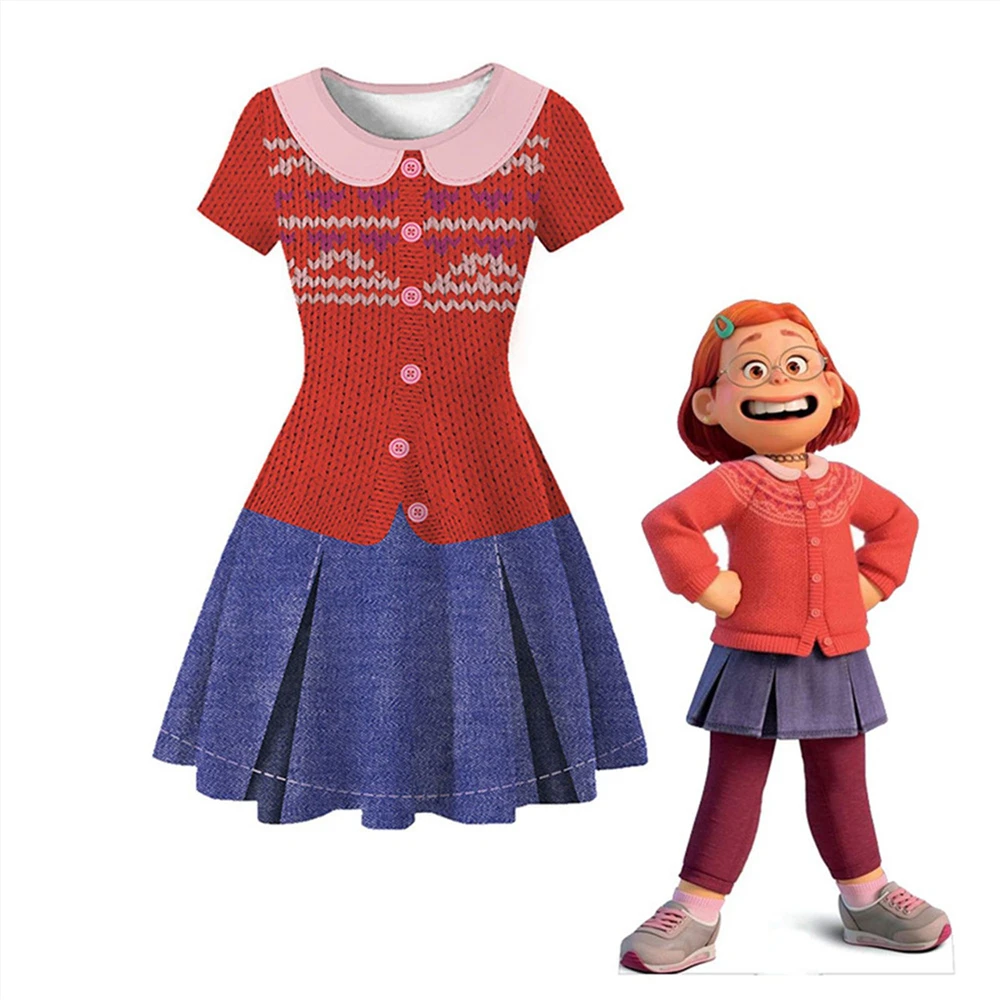 

2022 Disney Turning Red Princess Dress Suit Charm for Girls Cosplay Mei Red Carnival Birthday Party Dress for girls Costume