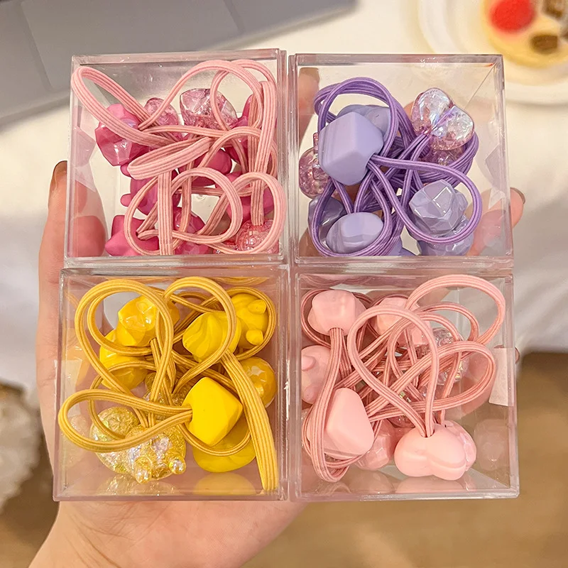 

10Pcs/Box Candy-colored Children Hair Ring Hair Ties Heart Peach Square Pentagram Mouse Shape for Girl Hair Accessoreis 2022 New