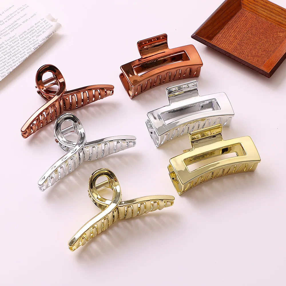 

Acrylic Simple Metal Color Rectangle Hairpin Ladies INS Temperament Shark Clip Large Bath Bunch Hairpin Back Head Hairpin Lady