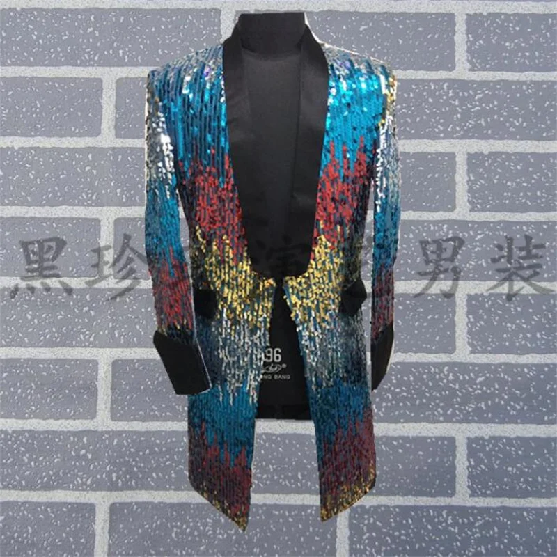 

England men suits designs stage costumes for singers multicolor sequin blazers mens dance clothes jacket star style dress punk