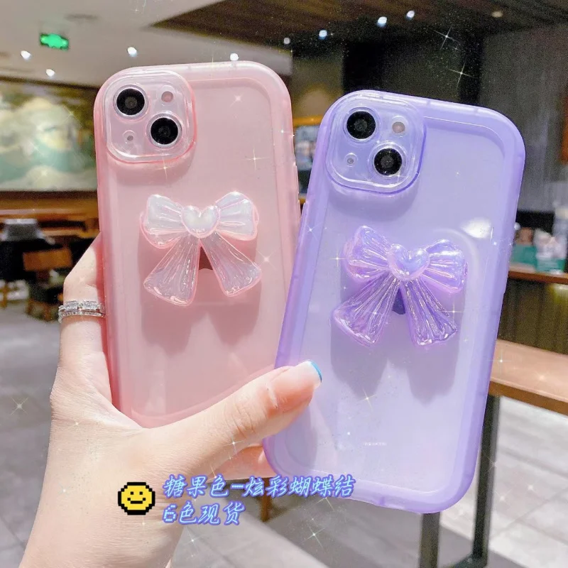

TFINE suitable for iPhone 14 Phone Case Colorful Bow Drop-Resistant iPhone12 Silicone Protective Case Transparent Candy Cover