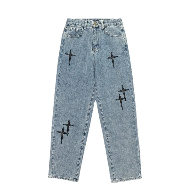 2022 new embroidered jeans street retro hip hop loose plus size pants clothes wide casual pants wide leg pants men