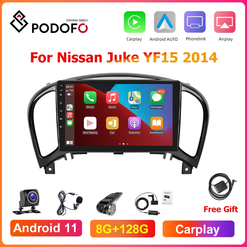

Podofo Android 11 Car Radio Carplay For Nissan Juke YF15 2014 Multimedia Video Player GPS Navigation 2 Din autoradio Stereo DSP