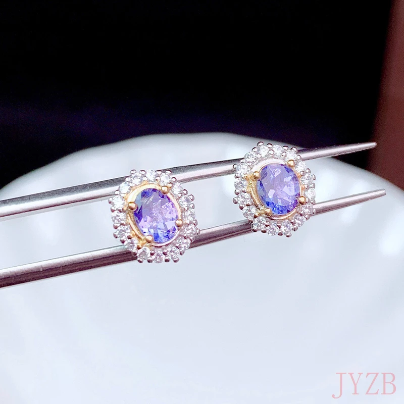 

High sense tan Sapphire earrings 925 sterling silver earrings imported high carbon diamond fashion