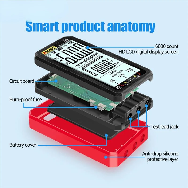 

620A Digital Smart Multimeter Transistor Testers 6000 Counts True RMS Auto Electrical Capacitance Meter Temp Resistance