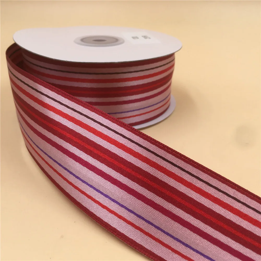 

38MM 25Yards Red Striped Satin Ribbon Wire Edge Plaid Tap for Birthday Decoration Gift Wrapping 1-1/2"