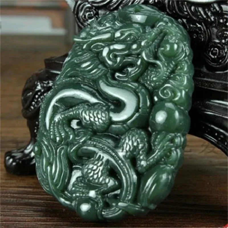 

Hot selling natural hand-carved Hetian Cyan Jade Zodiac Dragon Necklace pendant fashion Accessories Men Women Luck Gifts amulet