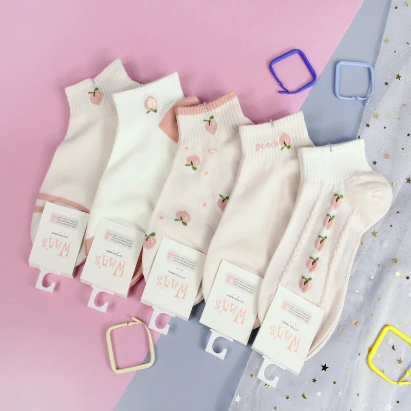 

5 Pairs Japanese Style Kawaii Strawberry Socks Woman Summer Cotton Short Socks Fashion Girl Ankle Socks Foundation Printed Socks