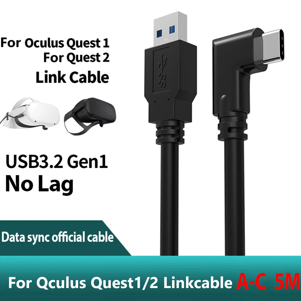 For Oculus Quest 2 Elbow 60W PD 5Gbps Fast Charging USB 3.2 Gen1 Type-C Data Transfer Cord 3m/4m/5m Link Cable VR Accessories