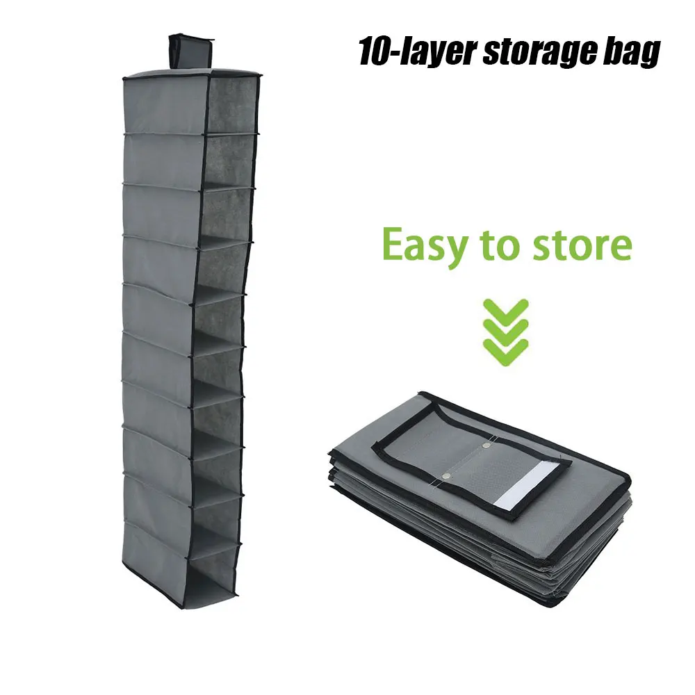 

Hanging Bag 10 Layer Shoe Storage Drawer Box Shelves Rack Organizer Clothes Wardrobe Closet Door Wall Clear Sundry Hanger Pouch