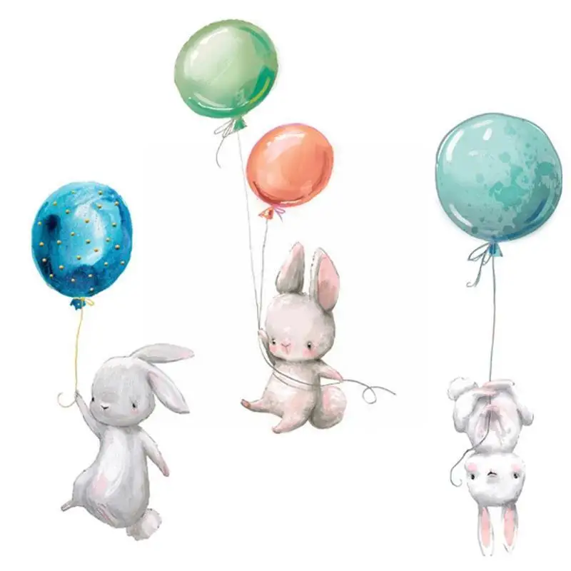 

Watercolor Animal Rabbit Wall Stickers Baby Children's Balloon Room Wind Pvc Ins Decoration Stickers Wall R6I1