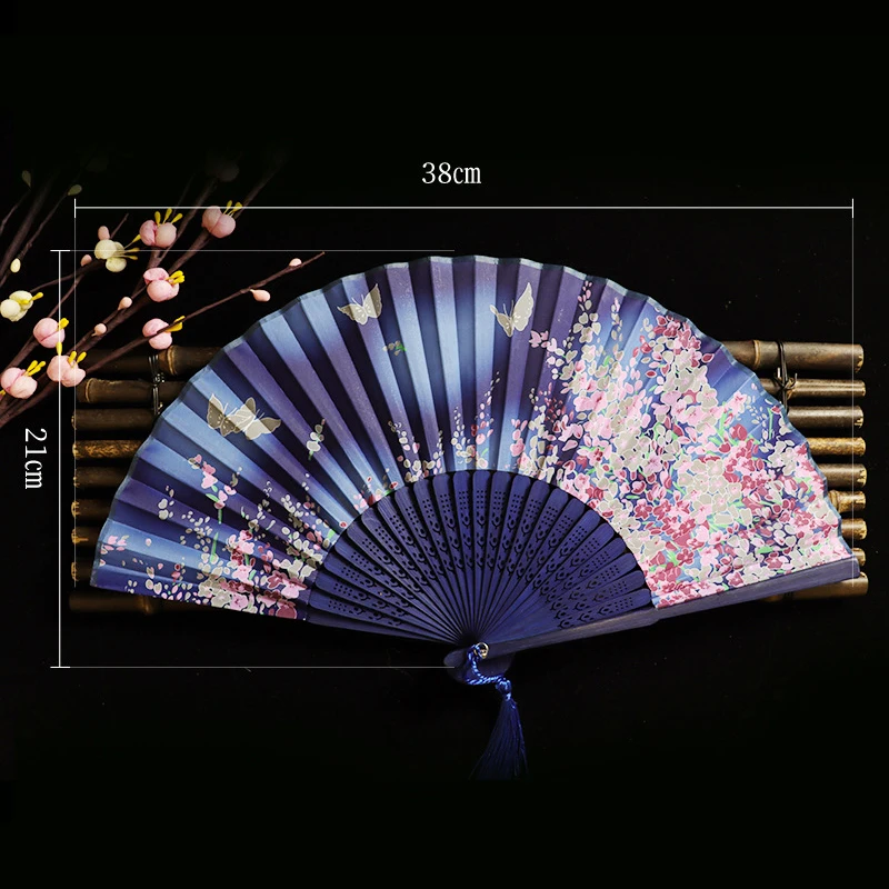 

Chinese Style Floral Pattern Folding Fan Wedding Party Lace Silk Folding Hand Held Flower Fan Dance Photo Prop Tool Art Craft
