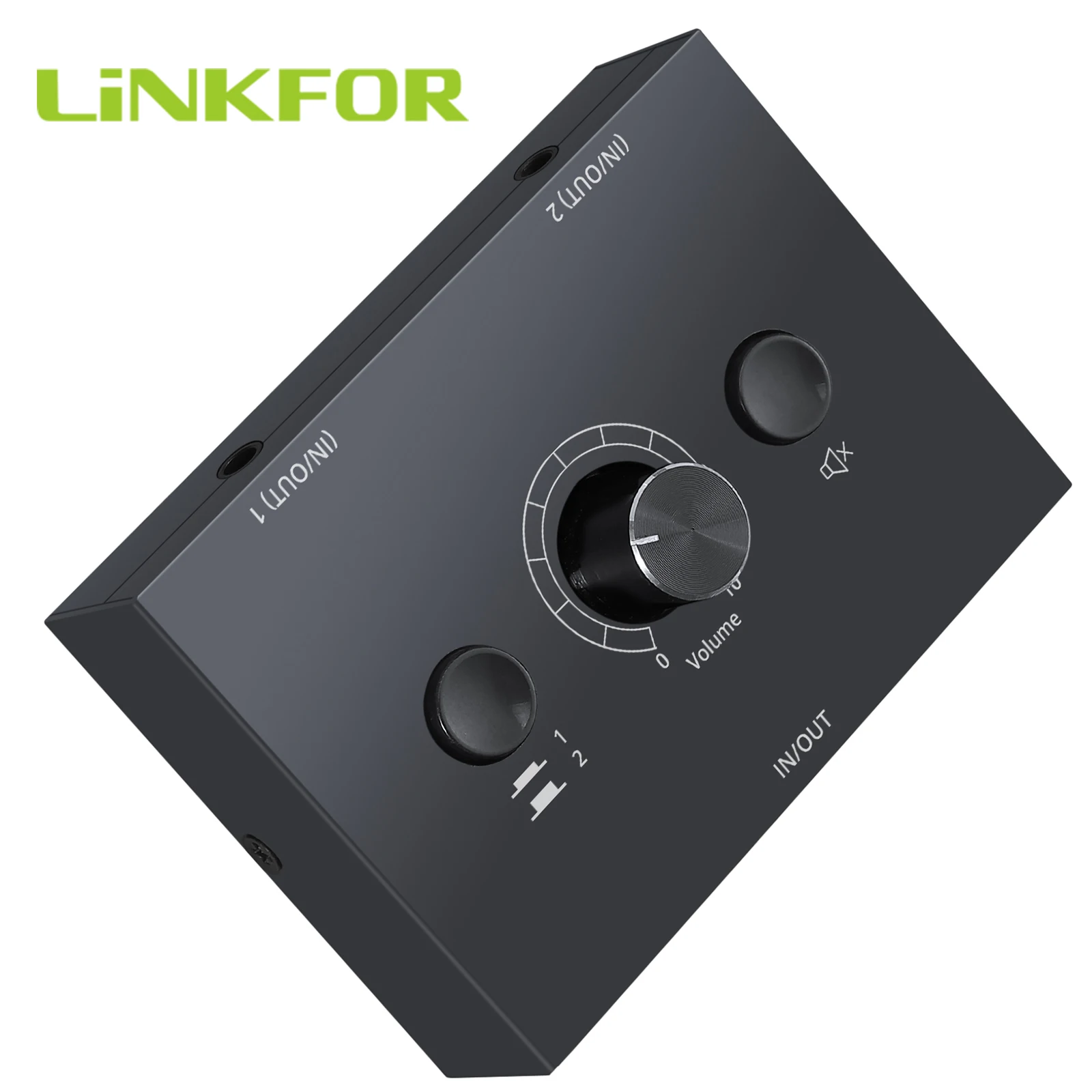 

LiNKFOR 3.5mm Audio Bi-Directional Switcher Splitter 2 x 1/1 x 2 With Mute Button Support Three-segment Headphones Audio Switch