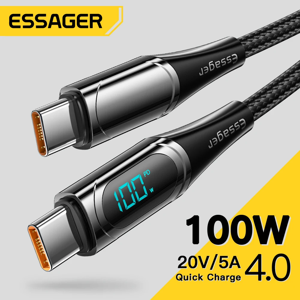 

Essager USB Type C To USB C Cable 100W/5A PD Fast Charging Charger Wire Cord For Macbook Xiaomi Samsung Type-C USBC Cable 2M
