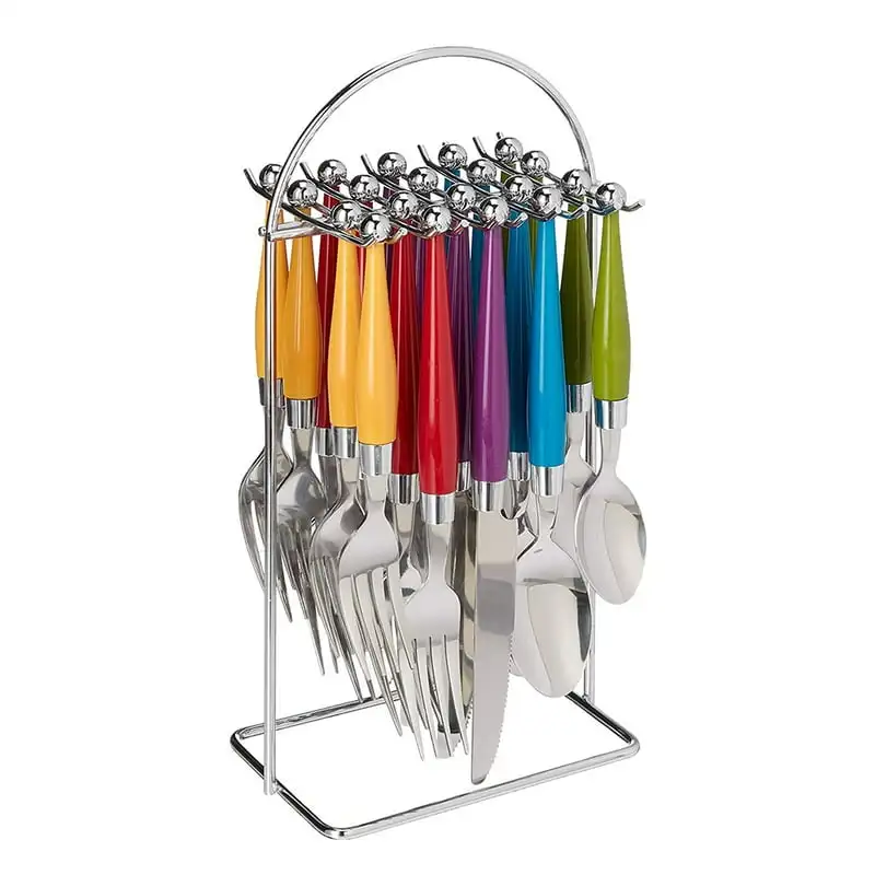 

Deco Stainless Steel Flatware Silverware Set with Rack, 20 Piece Lunch cutlery set Jogo de talheres Butter dish Spoon Chopsticks