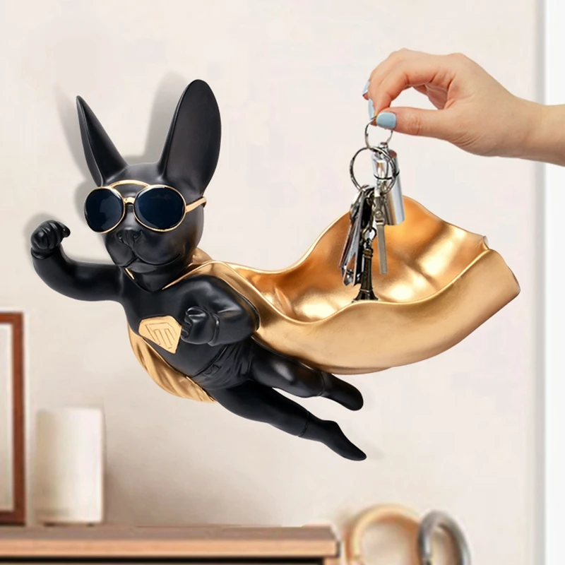 

Resin Wall Decoration Roll Holder Ornament Wall Shelf Key Storage Hook Creative Gift Dog Pattern Storage Basket Home Decoration