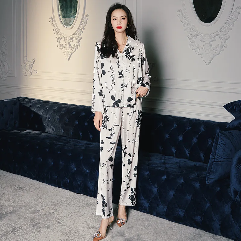 

Women Pajamas Sets 2PCS Sexy Print Suit Collar Shirts Pyjamas Fashion Spring Sleepwear Casual Nightwear Loose Home Clothes Wear
