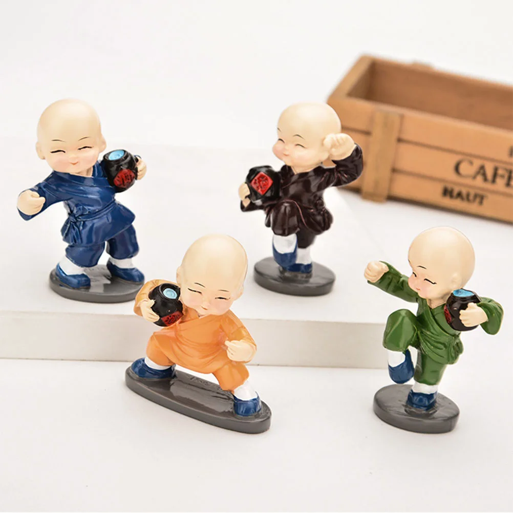 

4pcs Adorable Colorful Traditional Chinese Resin KongFu Monk for Office Home Car