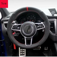 diy hand stitched leather suede car steering wheel cover for porsche cayenne panamera boxster 911 macan 718 car accessories