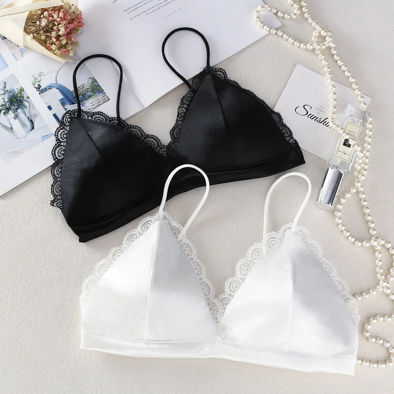 

Women's Tube Top Silk Comfortable Crop Tops Sexy Camisole Wireless Summer Beauty Back V-Neck Bra Lace Underwear Padded Tank Top