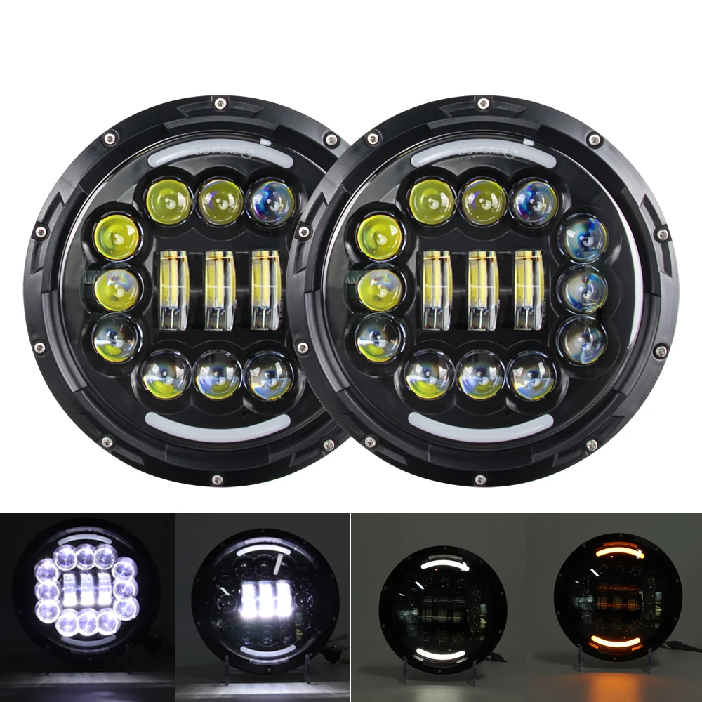 

7-дюймовая светодиодная фара H4 Hi-Lo с Halo Angel Eyes для Lada 4x4 Urban Niva JK Land Rover Defender Hummer