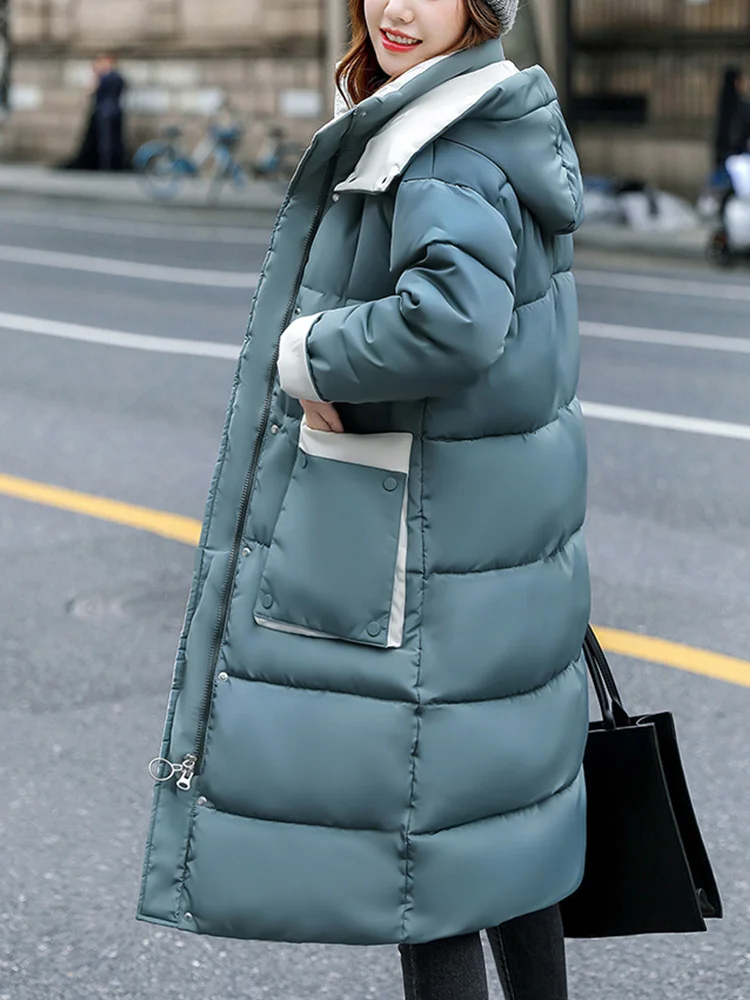 

New Autumn Winter Women Hooded Loose Long Cotton Parka Streetwear Female Pocket Thick Warm Wadded Coat Ladies Outwear