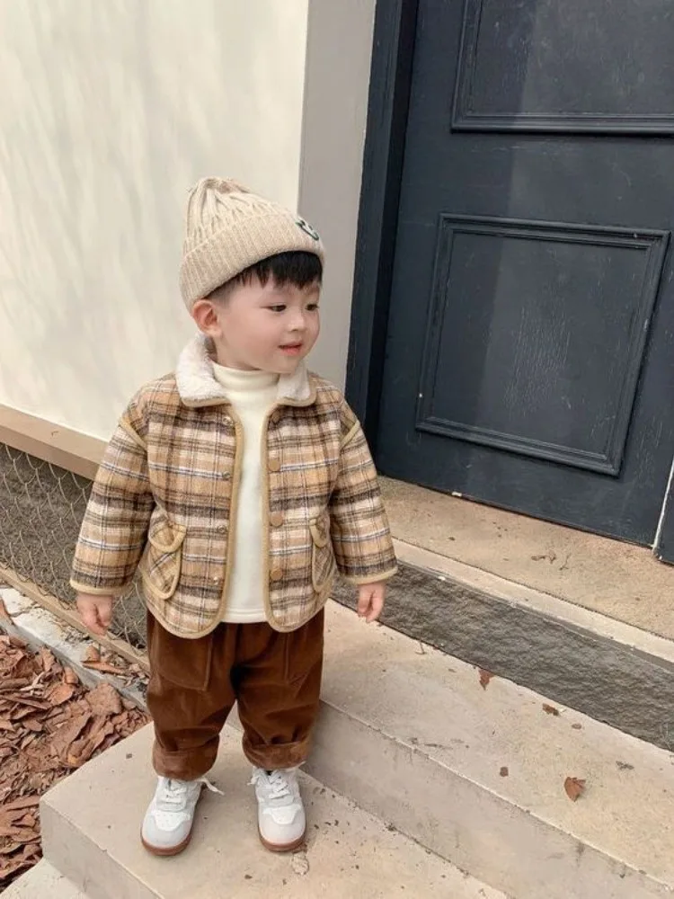 Шерстяная куртка для маленьких мальчиков осенне-зимняя новая детская утепленная