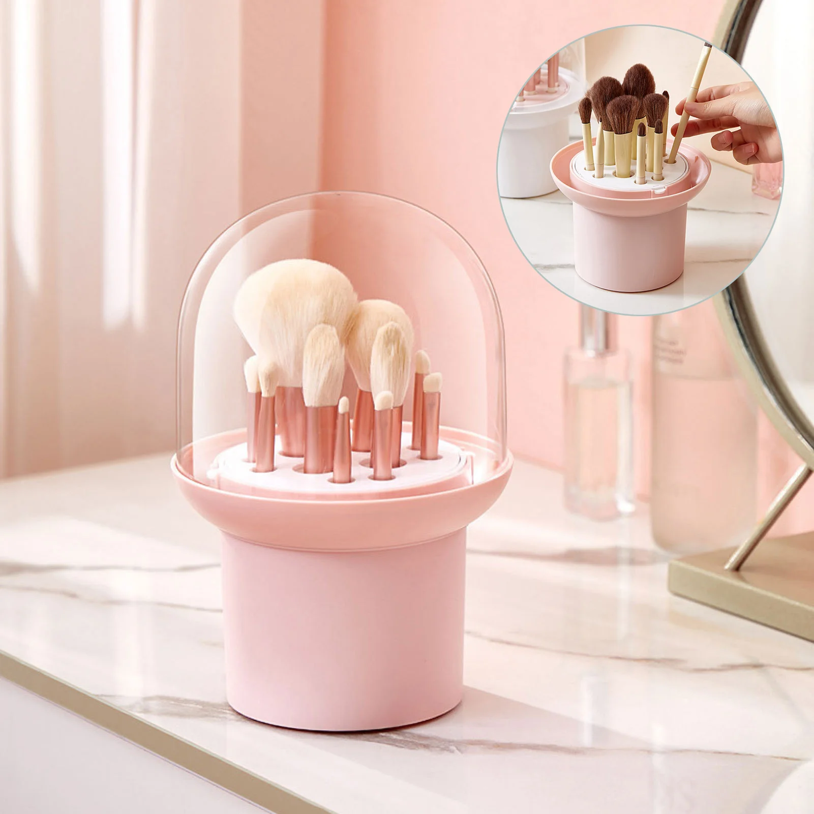 

12 Hole Makeup Brush Storage Box Desktop Organizer with Soft Rubber Septa Makeup Box Cosmetic Display Stand For Household
