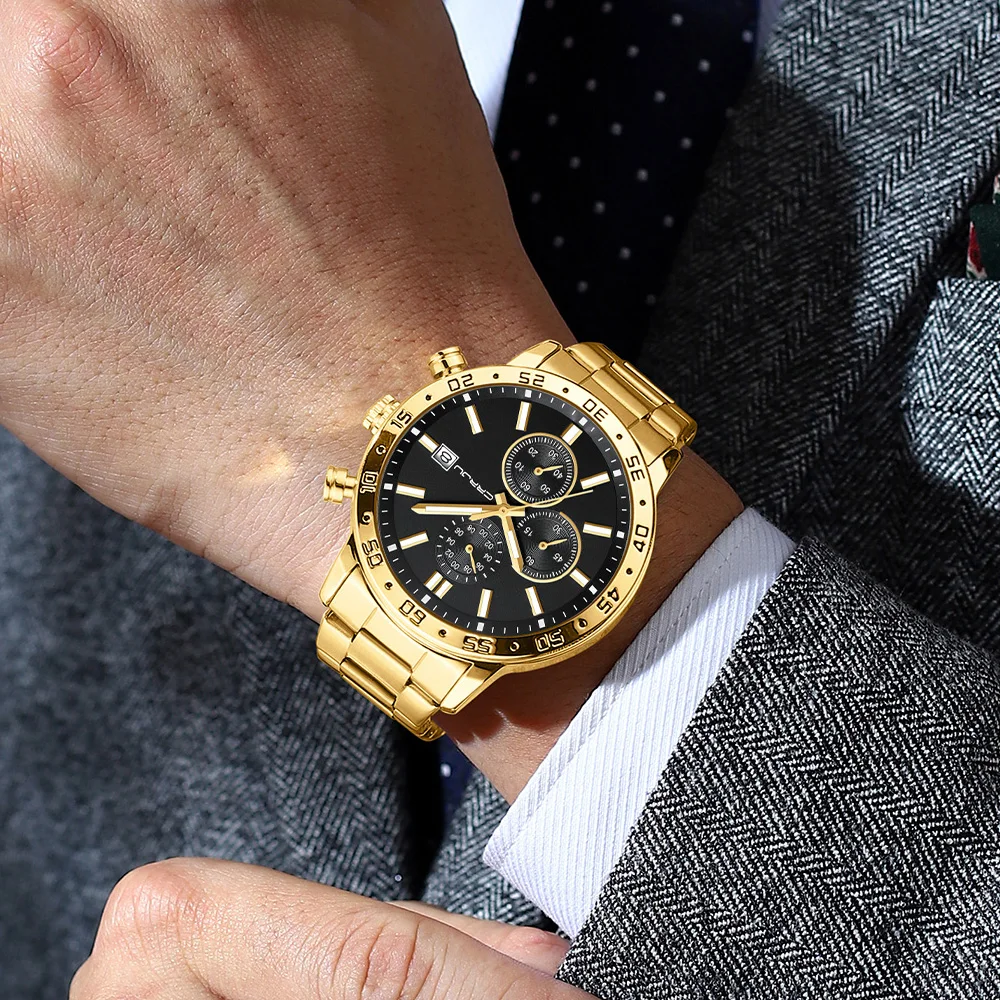 Часы CRRJU мужские из нержавеющей стали креативные модные светящиеся циферблаты с