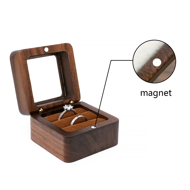 

Wood Rings Jewelry Organizer w/ Single/Double Slot Display Travel Case Portable Storage Box for Ceremony Wedding Decor T8DE