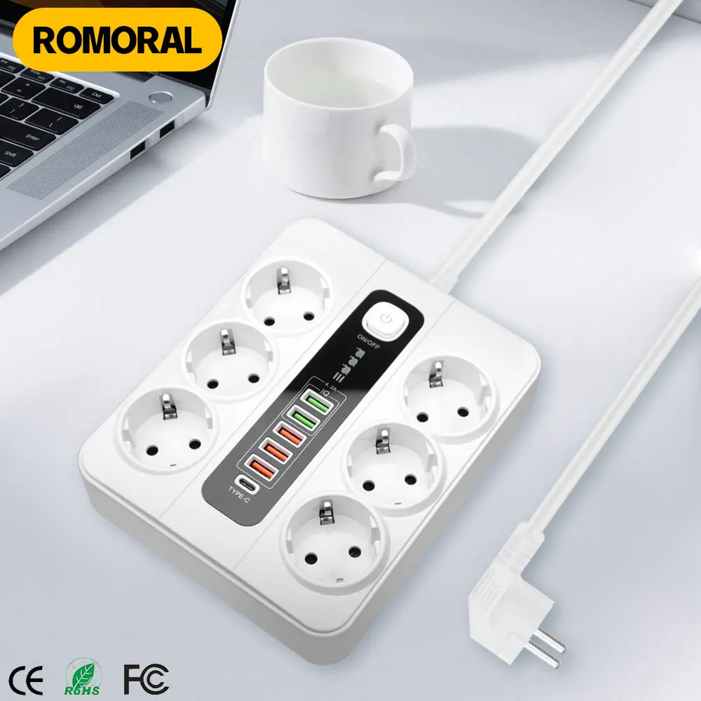 

Умный удлинитель переменного тока с 6 розетками USB Type-C, 3000 Вт