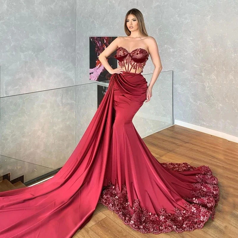 

Thinyfull Sexy Mermaid Prom Dresses Sweetheart Applique Lace Beadings Evening Cocktail Party Prom Gowns Floor Length Plus Size