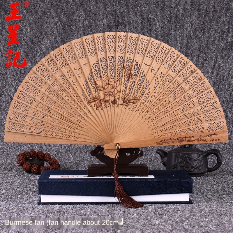 

2022 Real Sandalwood Fan Chinese Style Folding Fan Female Fan And Wind Craft Fragrant Wood Classic Folding Burmese Fan Fan Gift