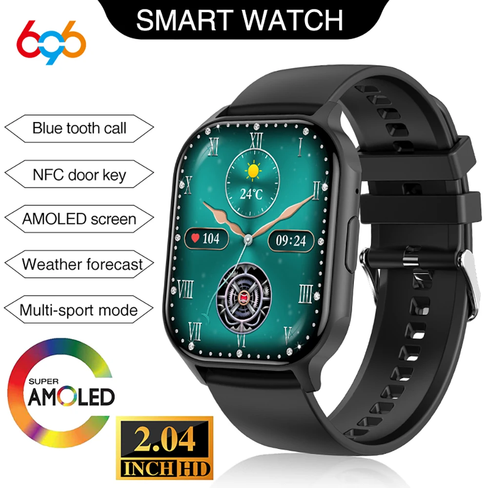 

2023 New 2.04" AMOLED HD Screen Blue Tooth Call Smart Watch Sports Fitness Heart Rate Men Women NFC Music Waterproof Smartwatch