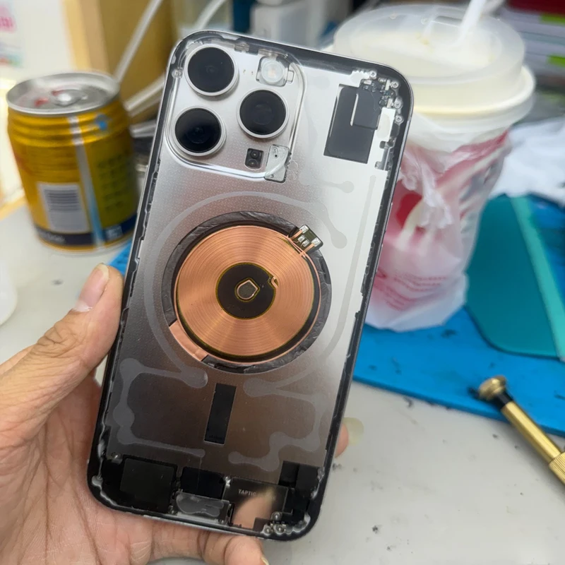 Фото Для iPhone 14 15 16 Plus Pro Max прозрачное цельное заднее стекло с линзой и инструментами - комплект для замены задней крышки и ремонта. №2