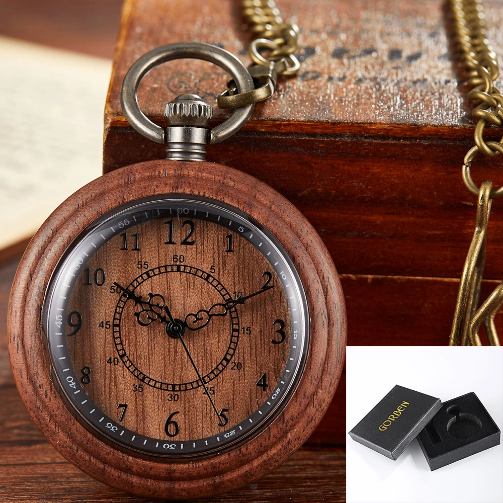 Wooden Pocket Watch Mens Vintage Quartz Watches Male Pendant Women Fob Chains Simple Dial Creative Clock Steampunk reloj hombre