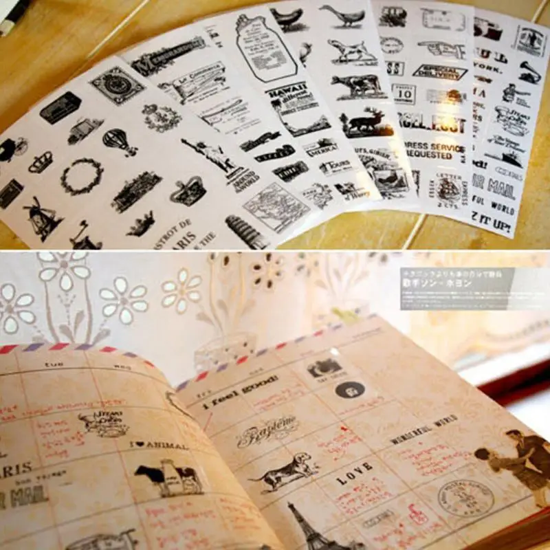 

6 Sheet Black Crown Animals Print Stationery Pad Scrapbooking Stickers Notebook Album Calendar Memo Stickers Diary Decoration