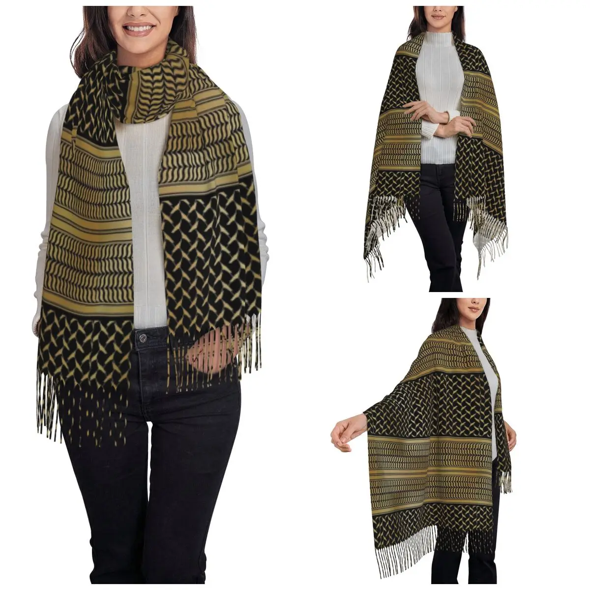 Женский шарф с кисточками Длинная зимняя и осенняя шаль изображением карты