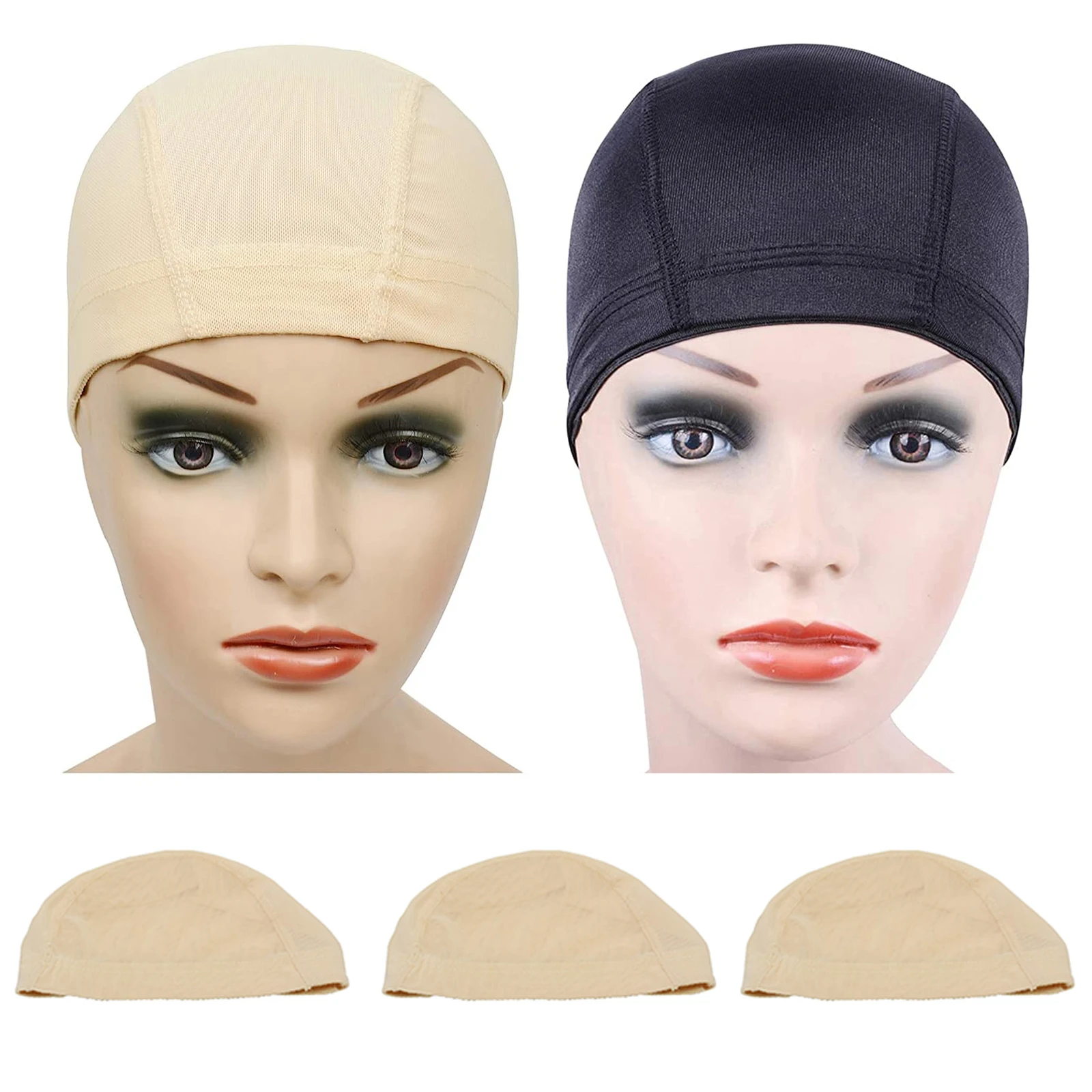 

10PCS Black Beige Dome Caps Wig Caps for Making Wigs Stretchable Hairnets Mesh Dome Wig Cap With Wide Elastic Band Weaving Caps