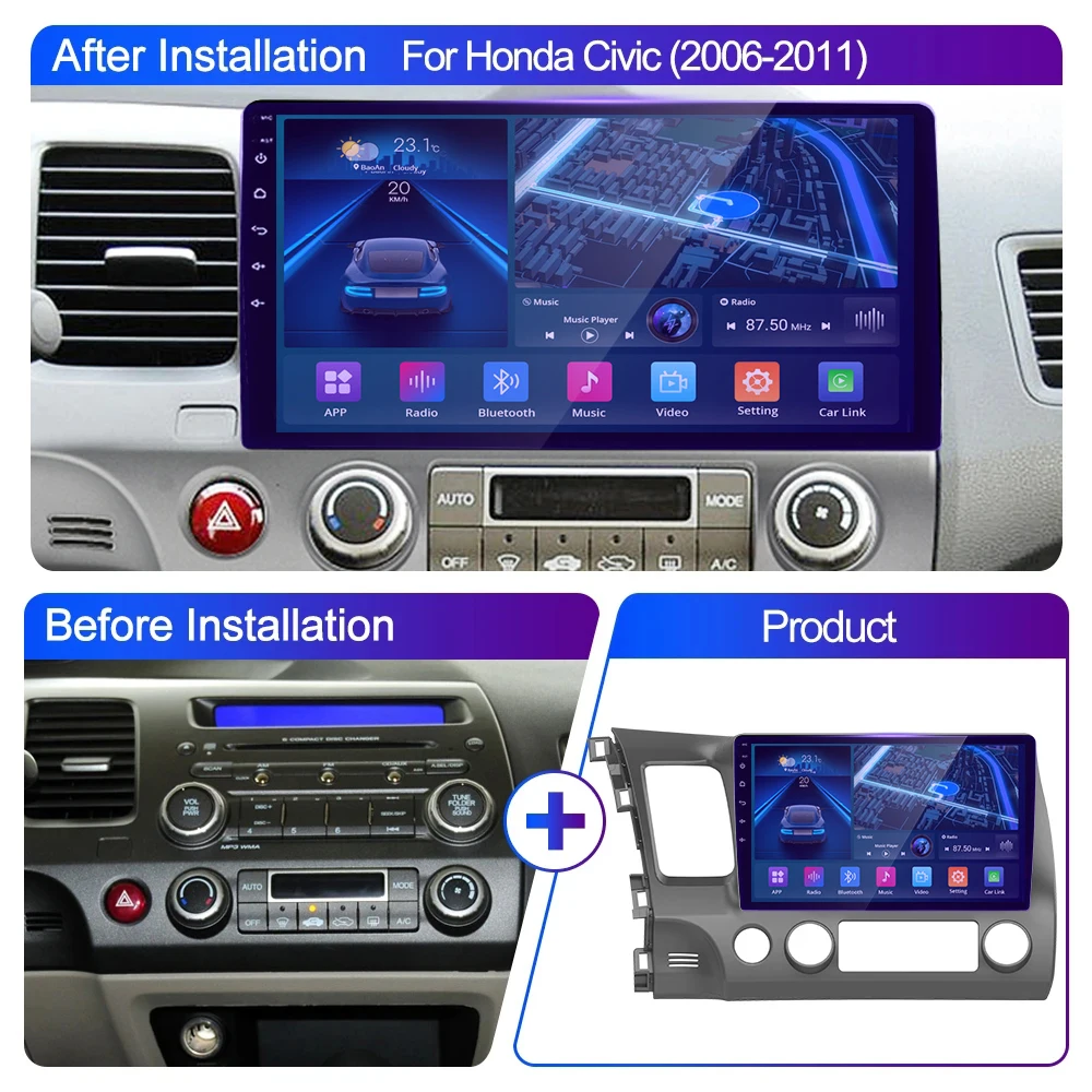Автомагнитола TIEBRO 2Din Android 10 0 для Honda Civic LHD 2006-2011 навигация GP мультимедийный плеер