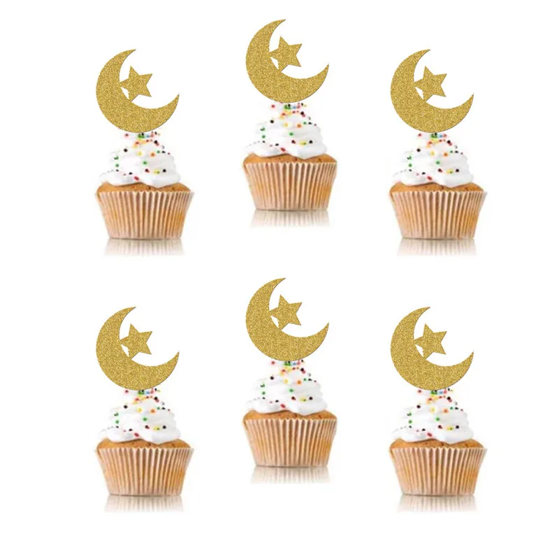 12Pcs Moon Star Eid Mubarak Cake Topper Ramadan Kareem DIY Cupcake Baking Decor Aid AL Adha Gifts Muslim Islamic Festival Favor images - 6